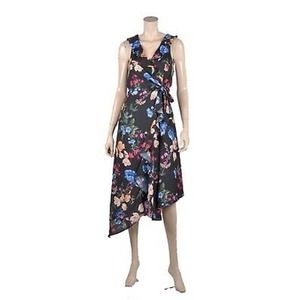 Parker Sleeveless Floral Ruffled Midi Dress, Black